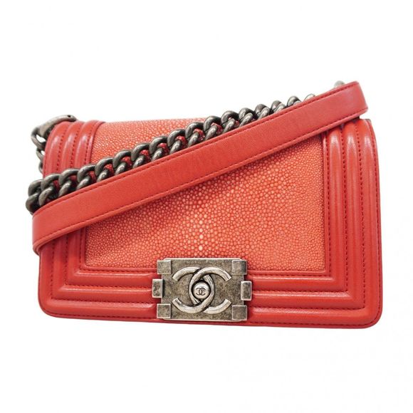 Chanel Boy Chanel Shoulder Bag Leather Galuchat Red Silver Hardware Pre-owned Wo - Picture 1 of 16